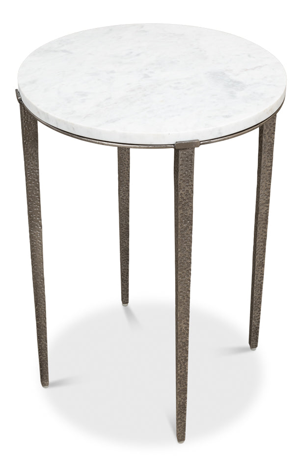 Banswara White/Antique Nickel Round Side Table - Ornate Home