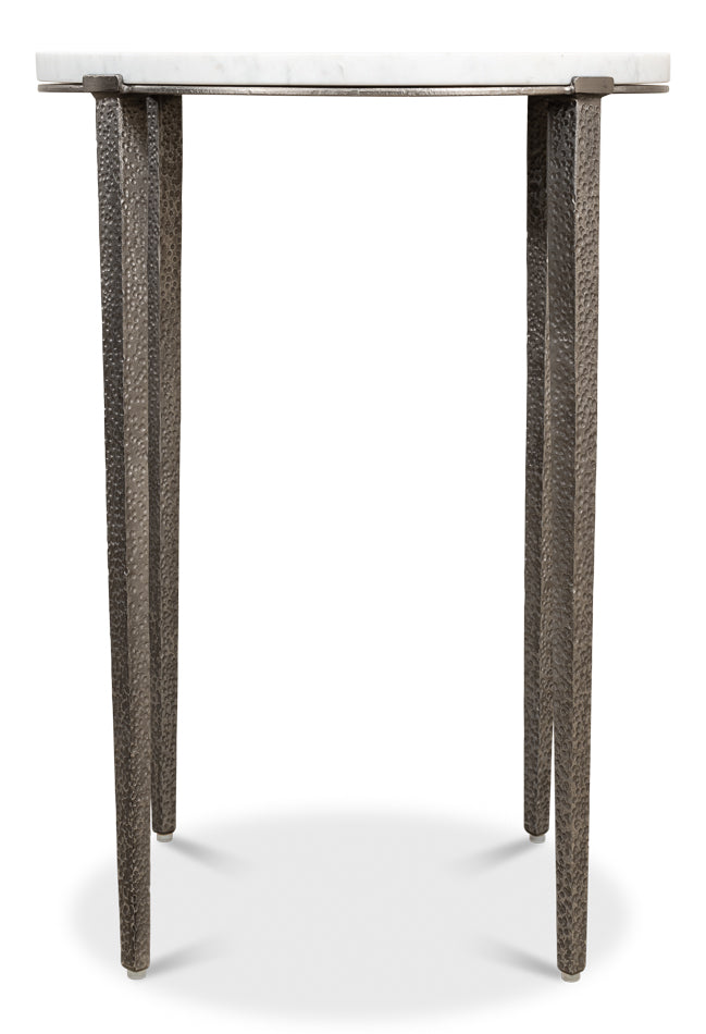 Banswara White/Antique Nickel Round Side Table - Ornate Home