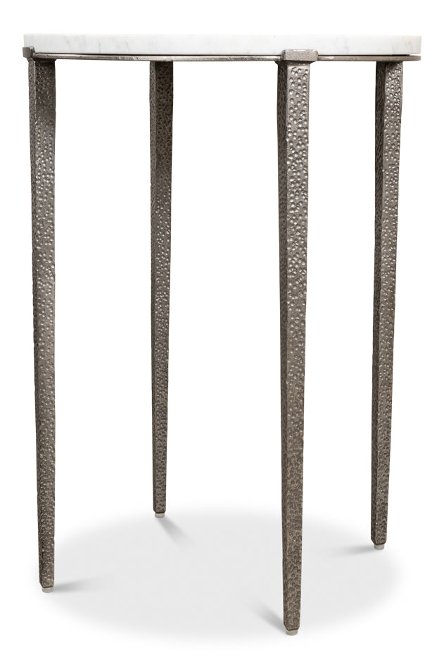 Banswara White/Antique Nickel Round Side Table - Ornate Home