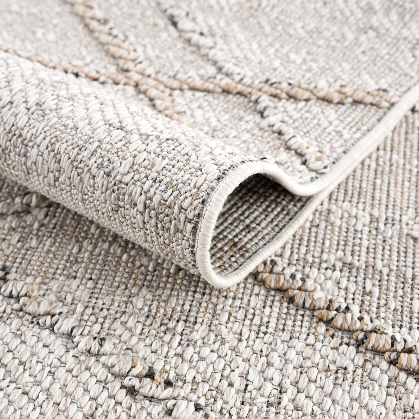 Baqer Bone & Tan Textured Performance Outdoor Rug - Clearance - Ornate Home