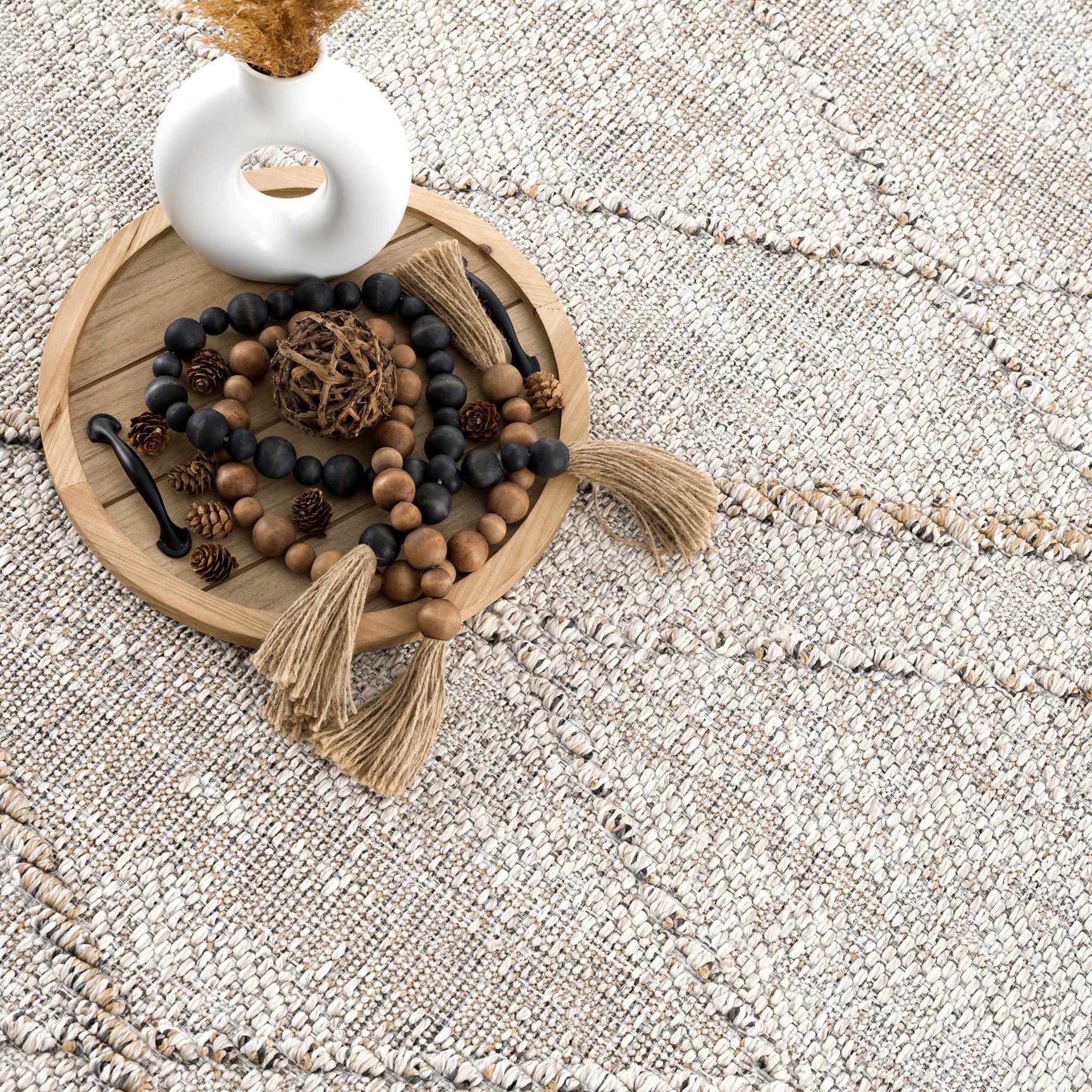 Baqer Bone & Tan Textured Performance Outdoor Rug - Clearance - Ornate Home