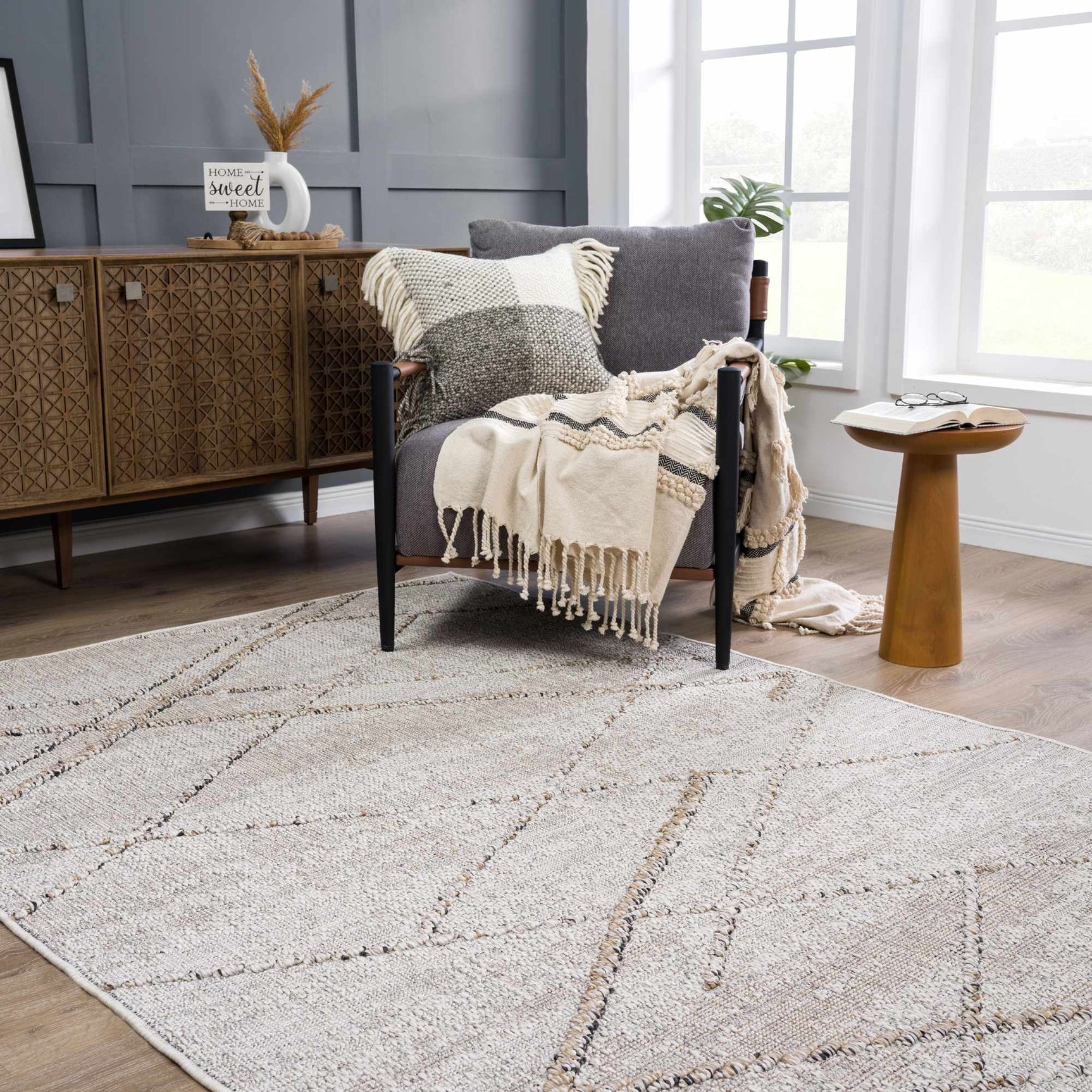 Baqer Bone & Tan Textured Performance Outdoor Rug - Clearance - Ornate Home