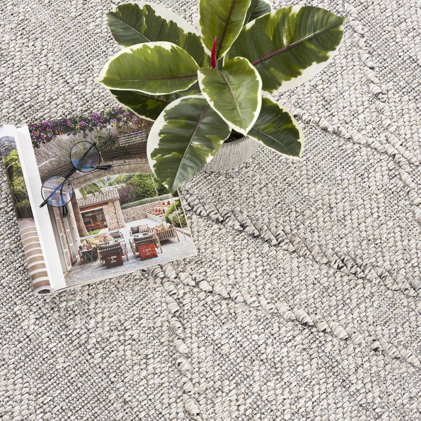 Baqer Bone & Taupe Textured Performance Outdoor Rug - Clearance - Ornate Home