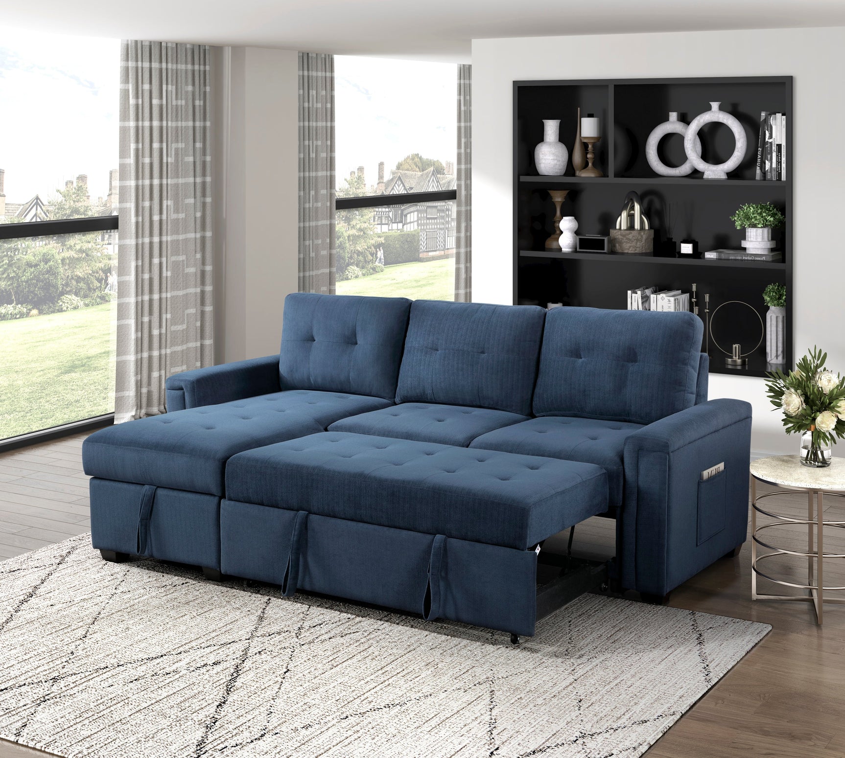 Barbara Blue Reversible Sectional with Pull-Out Bed - Ornate Home