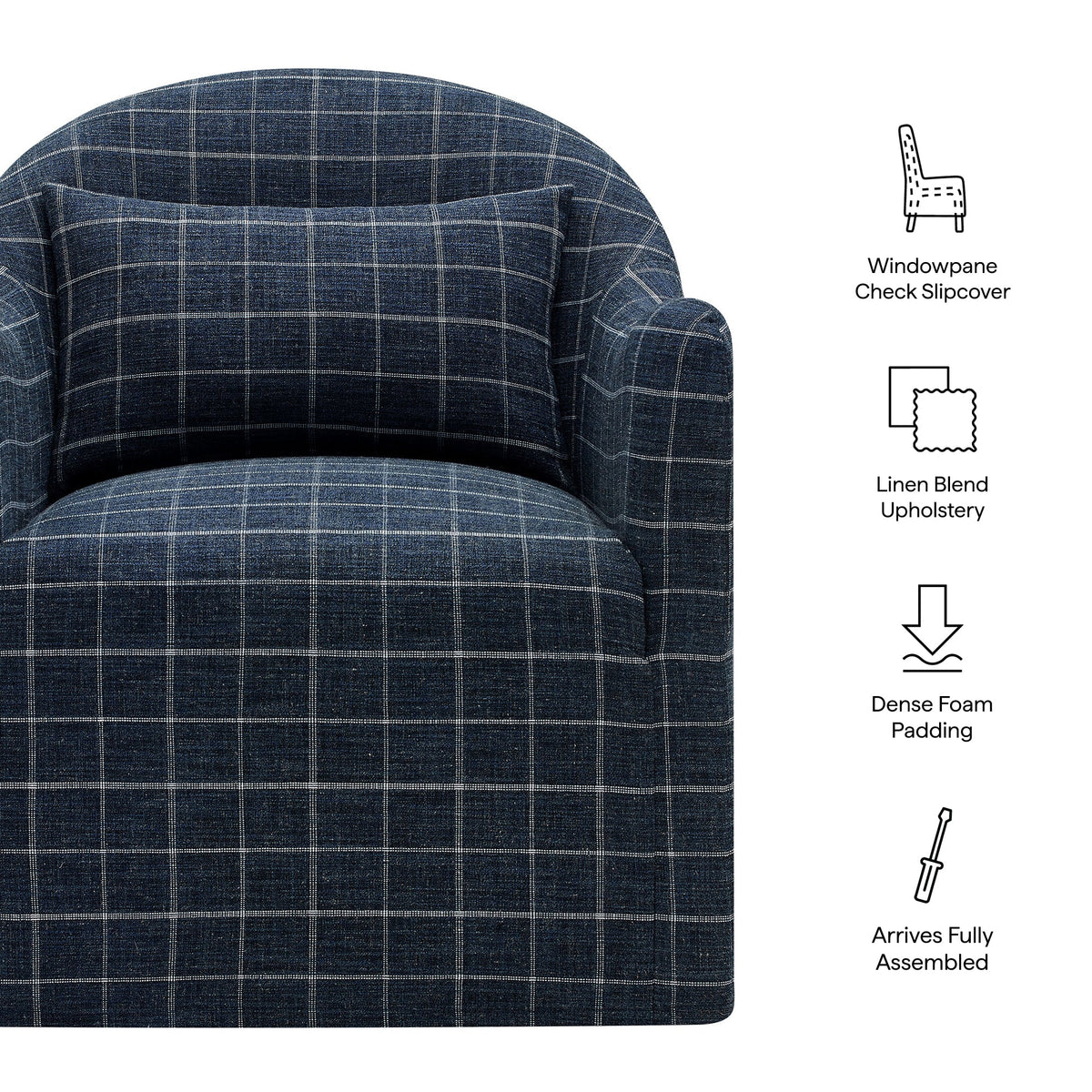 Bardot Denim Windowpane Check Slipcovered Linen Blend Accent Chair - Ornate Home