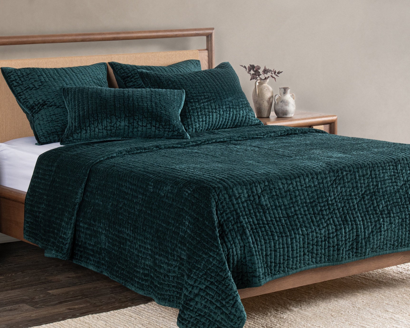 Bari Emerald Velvet Quilt Collection - Ornate Home