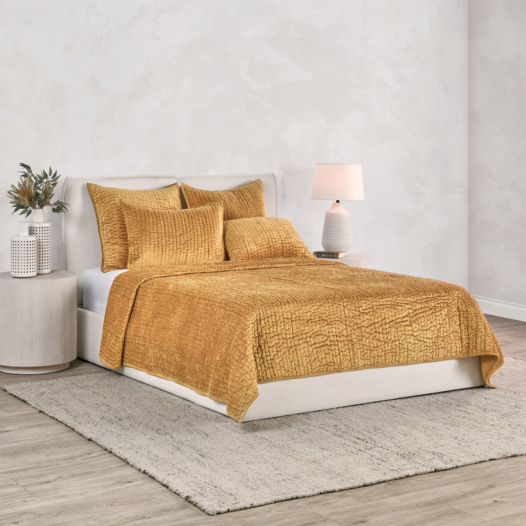 Bari Honey Gold Velvet Quilt Collection - Ornate Home