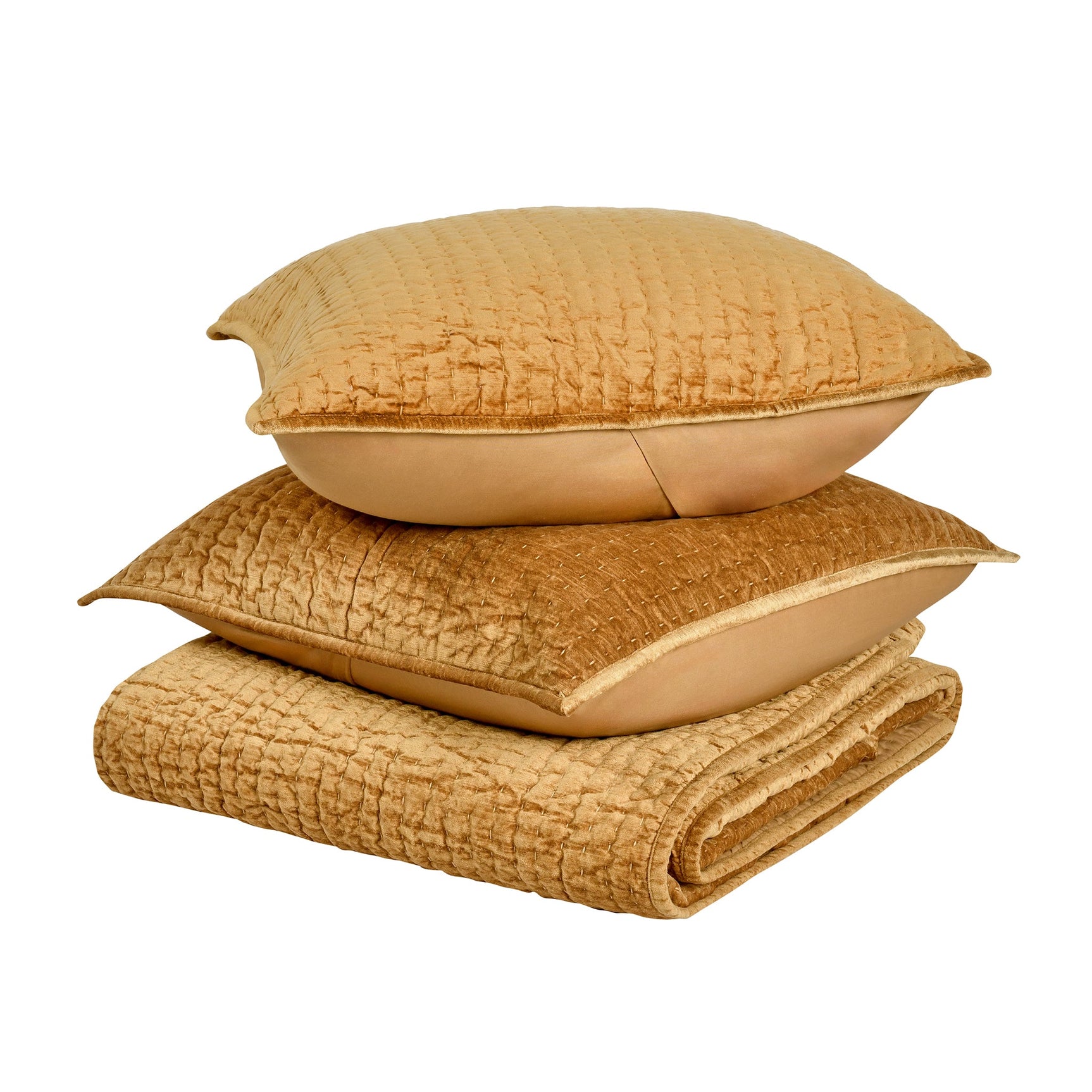 Bari Honey Gold Velvet Quilt Collection - Ornate Home