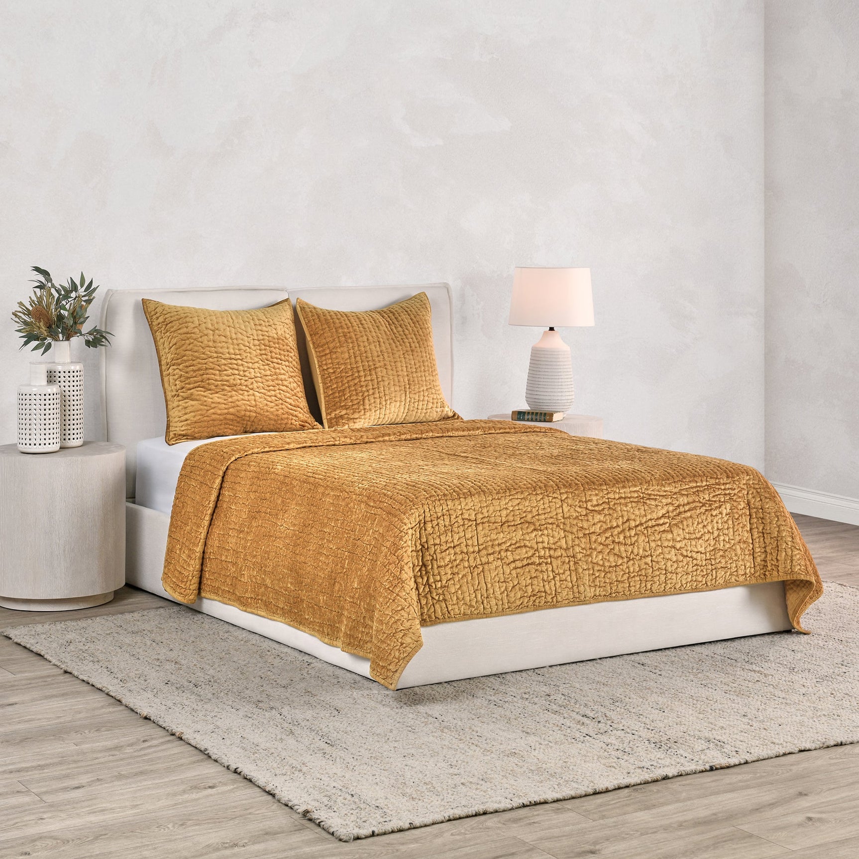 Bari Honey Gold Velvet Quilt Collection - Ornate Home