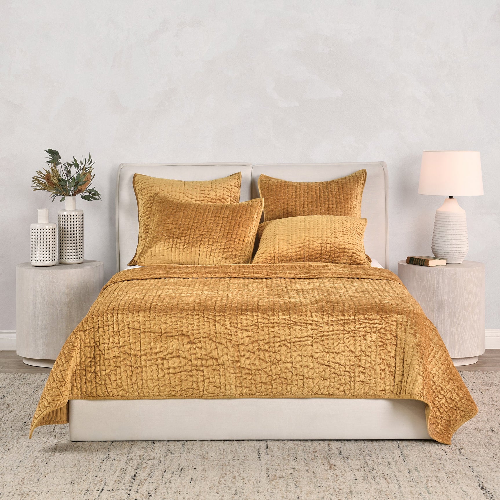 Bari Honey Gold Velvet Quilt Collection - Ornate Home