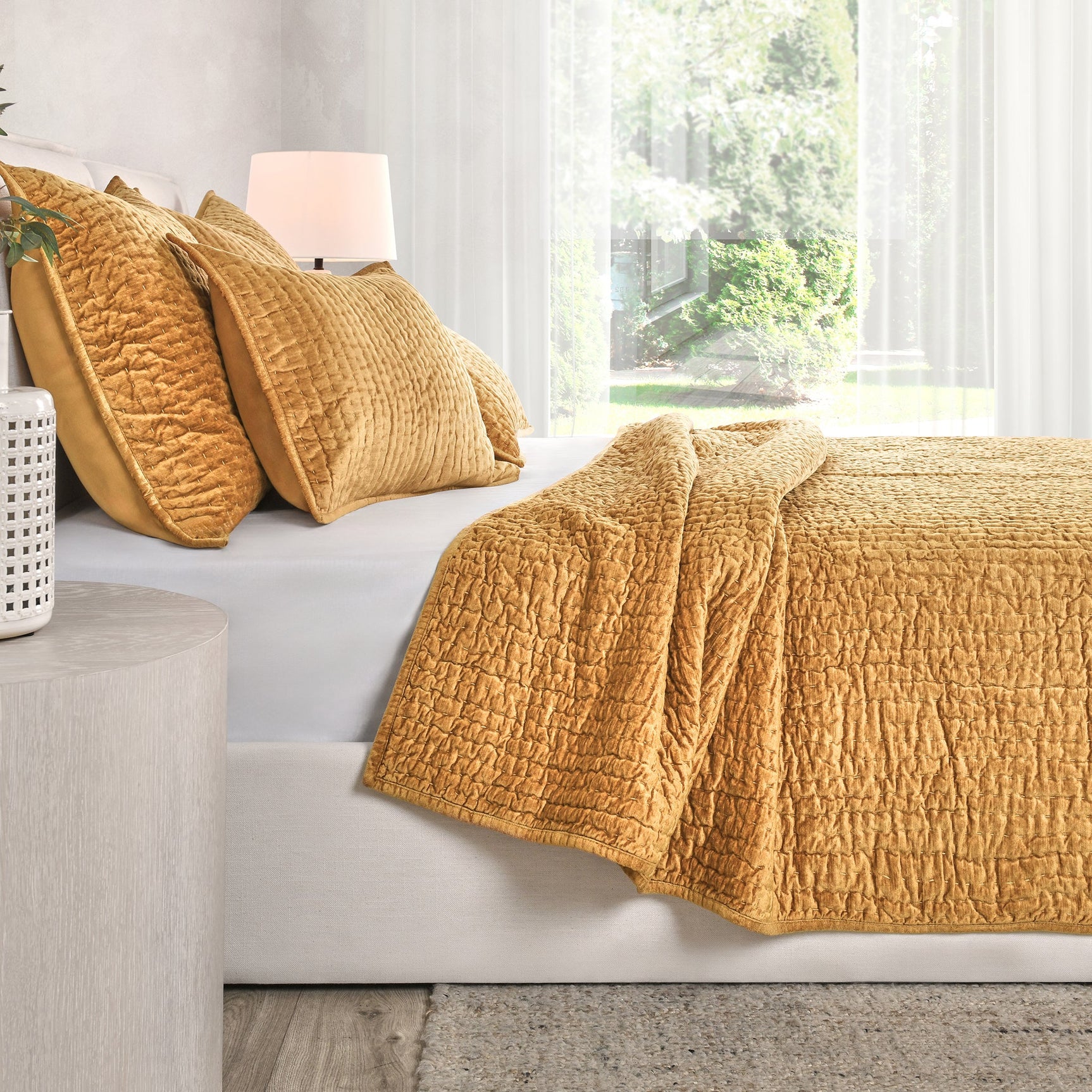 Bari Honey Gold Velvet Quilt Collection - Ornate Home