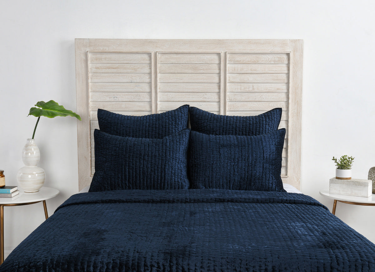 Bari Ocean Blue Velvet Quilt Collection - Ornate Home