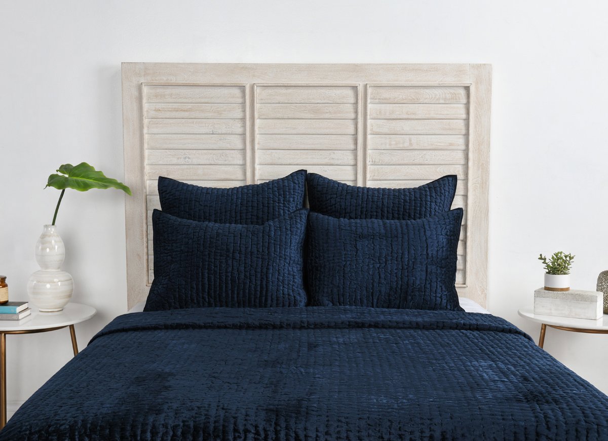Bari Ocean Blue Velvet Quilt Collection - Ornate Home