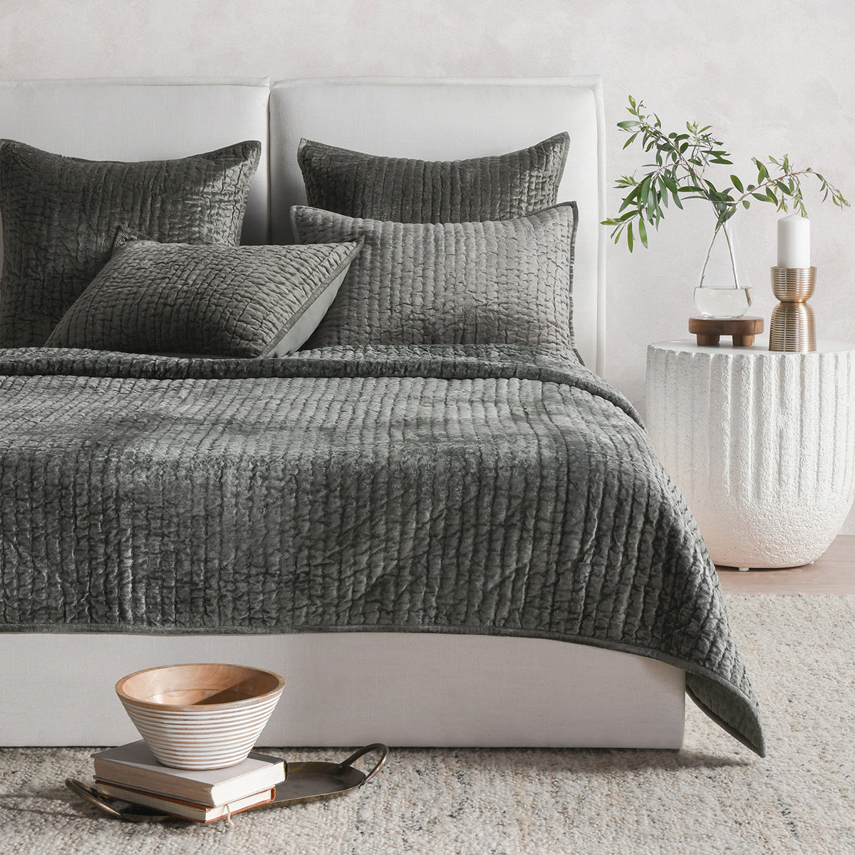 Bari Sage Velvet Quilt Collection - Ornate Home