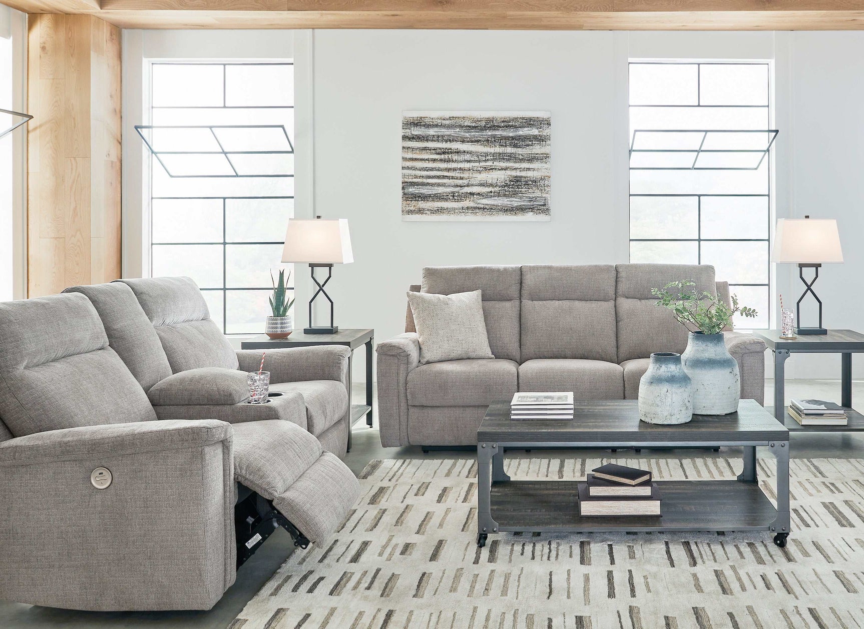 Barnsana Ash Micro Chenille Power Reclining Living Room Set / 2pc - Ornate Home