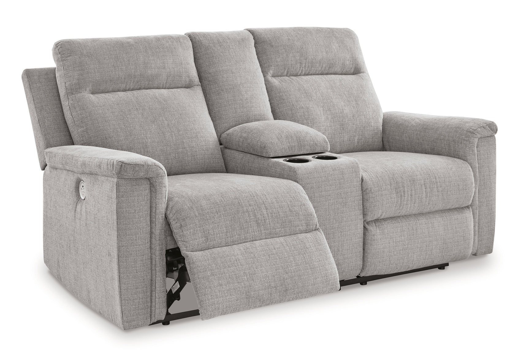 Barnsana Ash Micro Chenille Power Reclining Loveseat w/ Console - Ornate Home