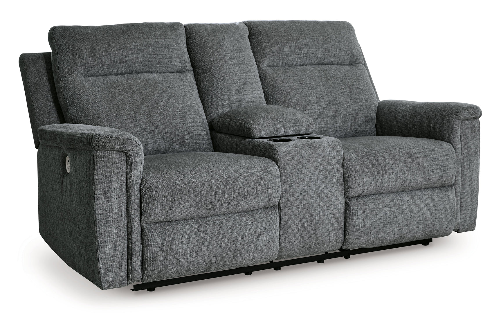 Barnsana Gravel Micro Chenille Power Reclining Loveseat w/ Console (Online Special Price) - Ornate Home