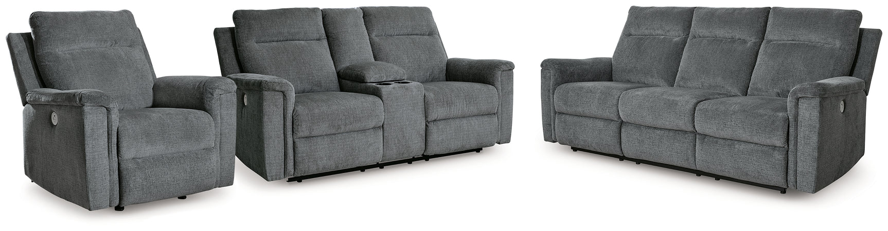 Barnsana Gravel Power Reclining Sofa, Loveseat and Recliner - Ornate Home
