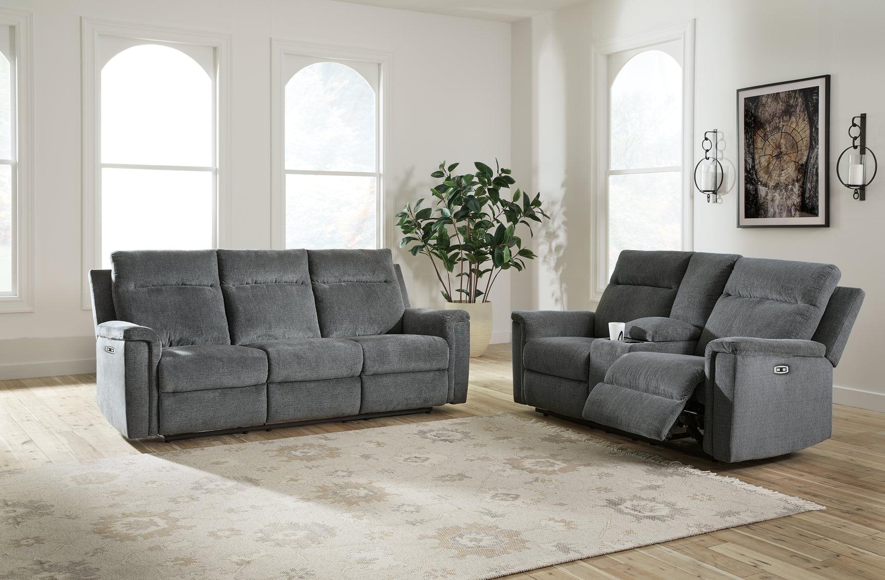 Barnsana Gravel Power Reclining Sofa and Loveseat - Ornate Home