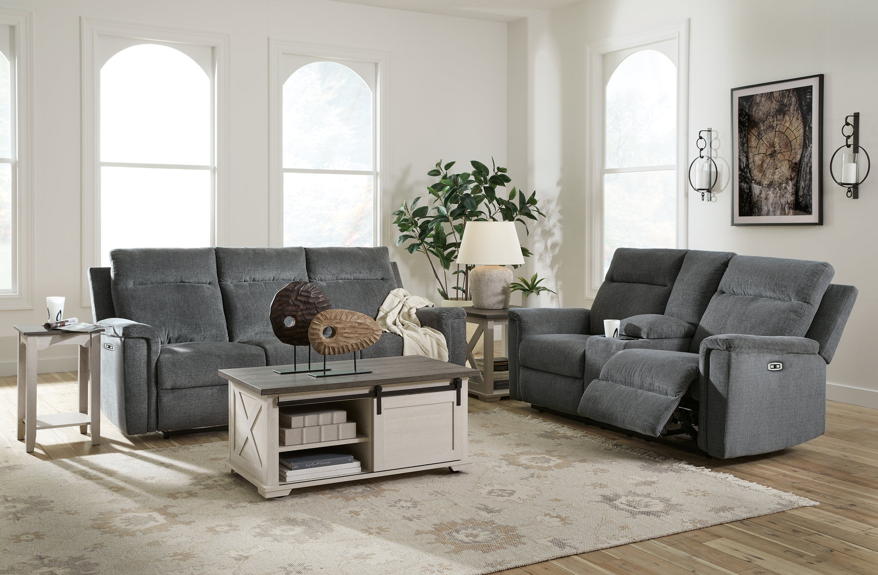 Barnsana Gravel Power Reclining Sofa and Loveseat - Ornate Home