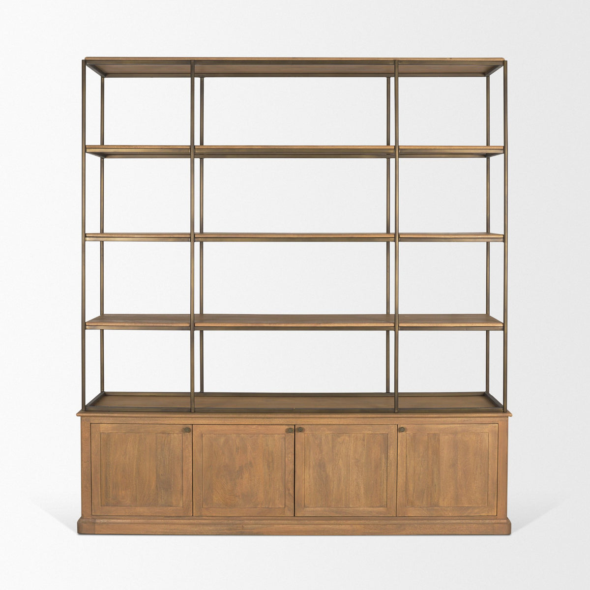 Baron Light Brown/Gunmetal 4-Door Wood Open Shelving Unit - Ornate Home