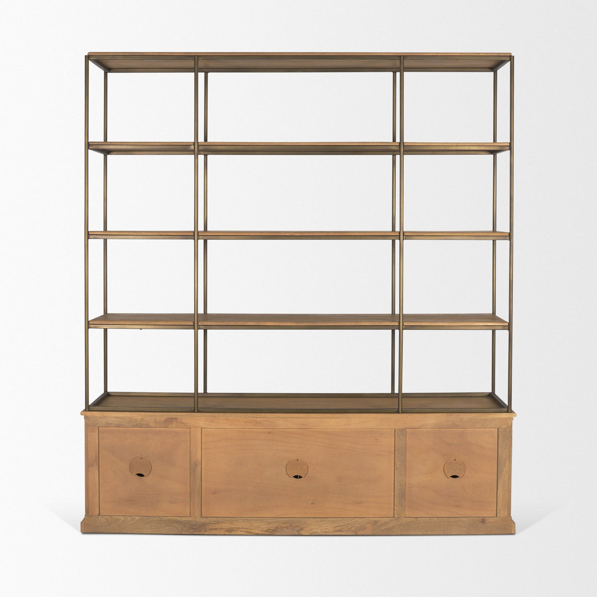 Baron Light Brown/Gunmetal 4-Door Wood Open Shelving Unit - Ornate Home
