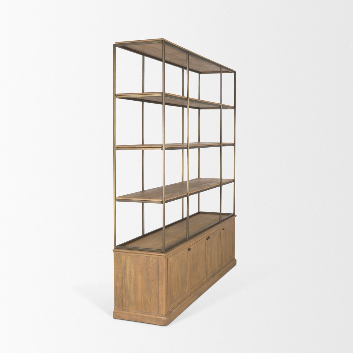 Baron Light Brown/Gunmetal 4-Door Wood Open Shelving Unit - Ornate Home