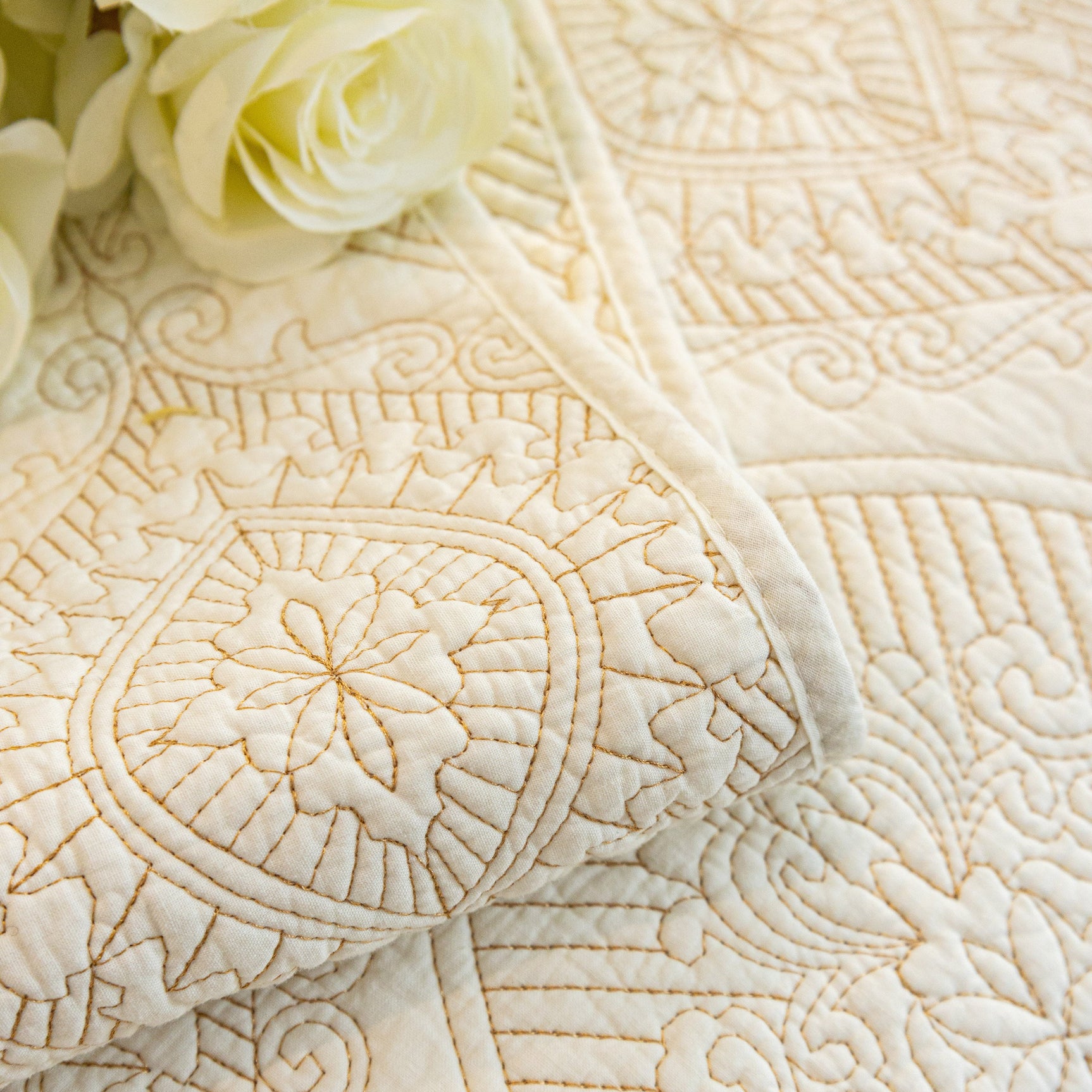 Baroque Sofa Cover – Quilted Cotton, Non-Slip, Washable with Ornate Embroidery - Ornate Home