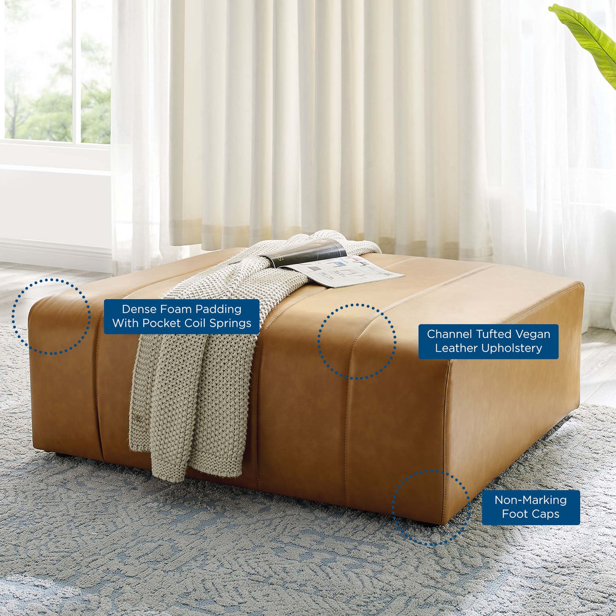 Bartlett Tan Vegan Leather Ottoman - Ornate Home