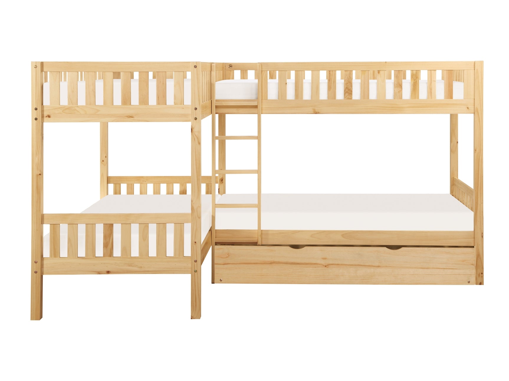 Bartly Natural Pine Corner Bunk Bed with Twin Trundle - Ornate Home