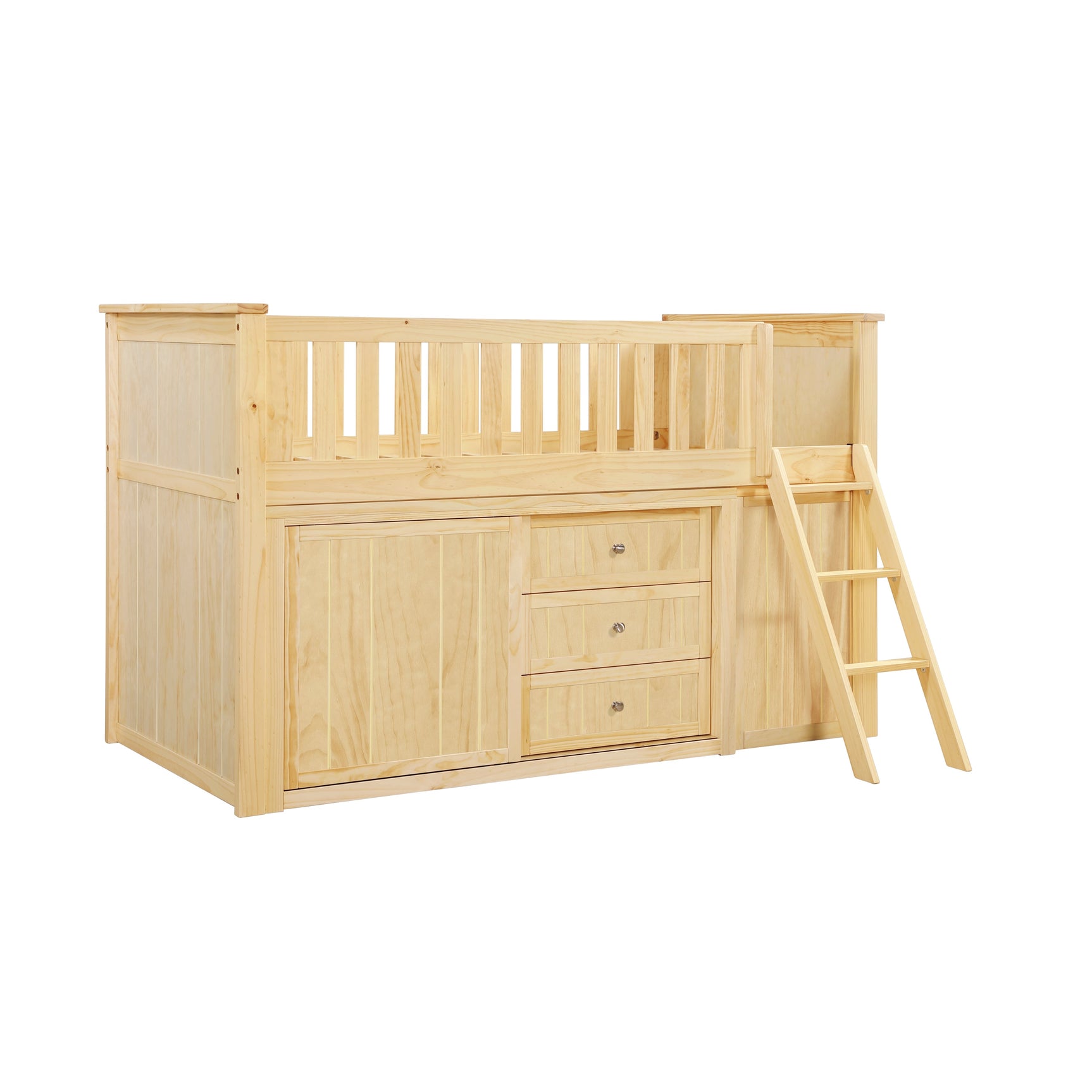 Bartly Natural Pine Low Loft Bunk with Bookcase&Dresser - Ornate Home