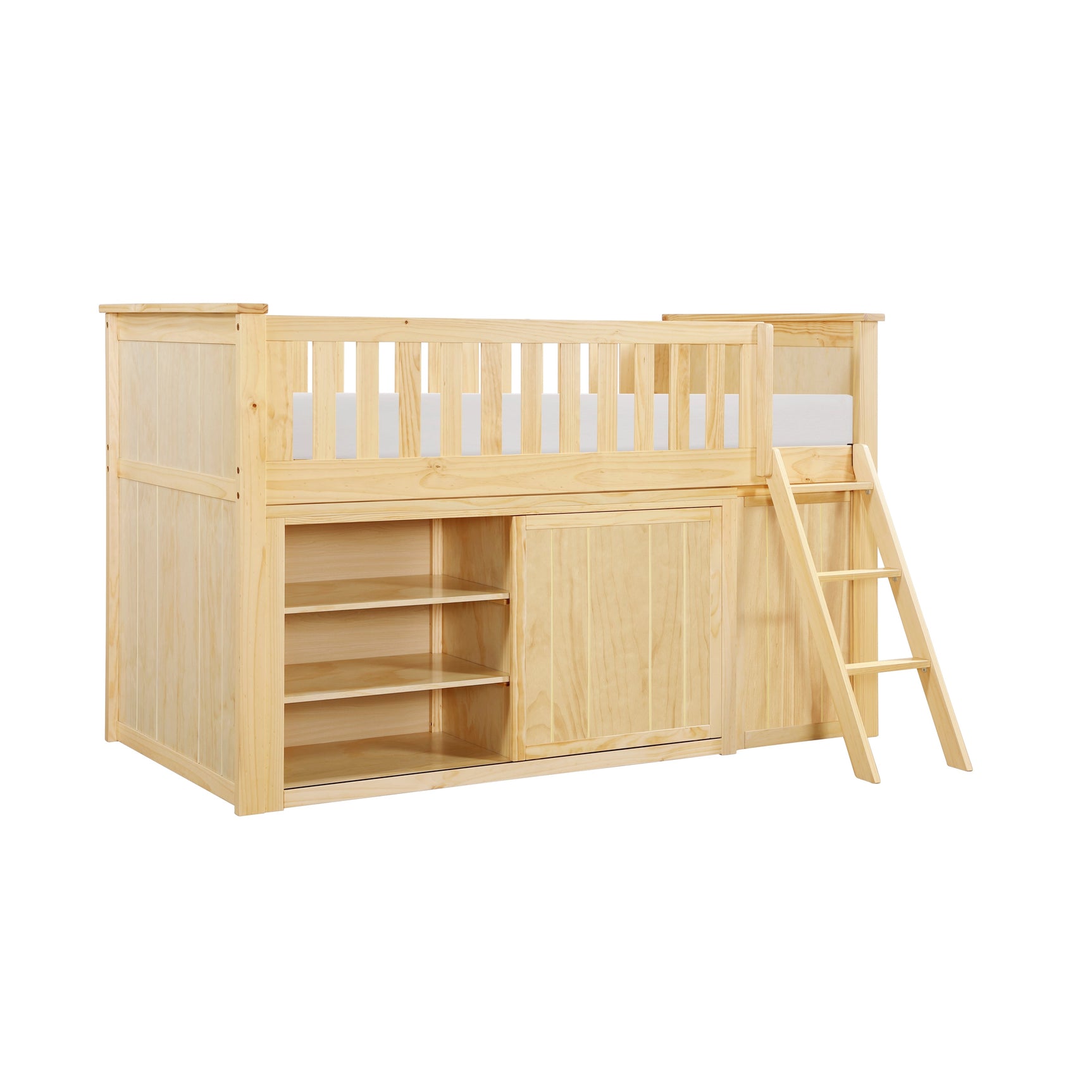 Bartly Natural Pine Low Loft Bunk with Bookcase&Dresser - Ornate Home