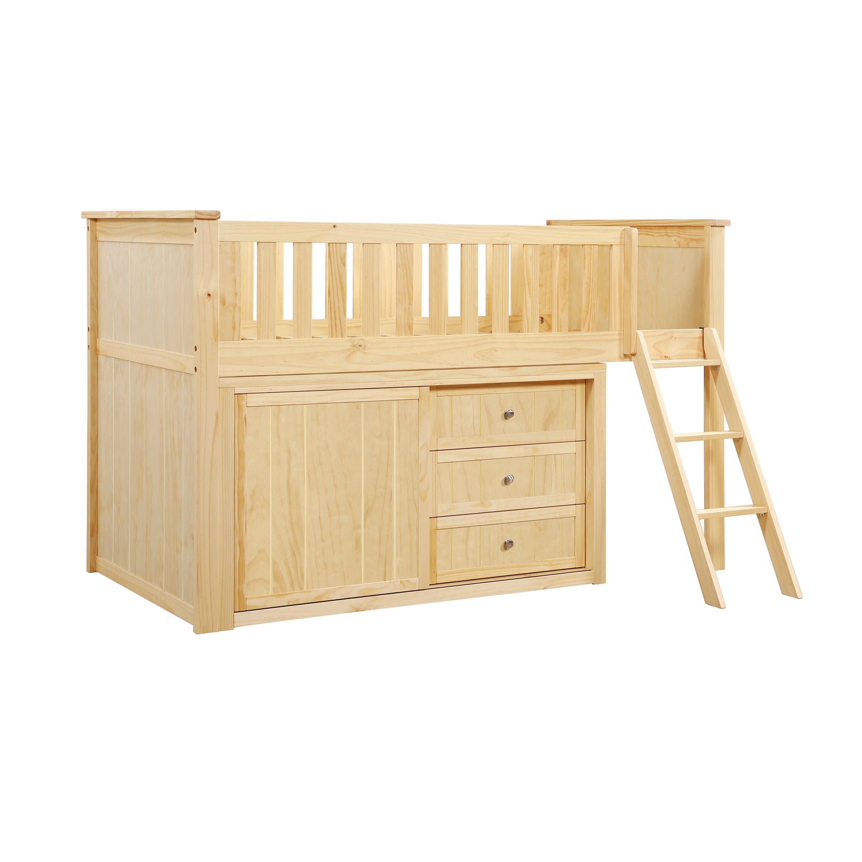 Bartly Natural Pine Low Loft Bunk with Dresser - Ornate Home