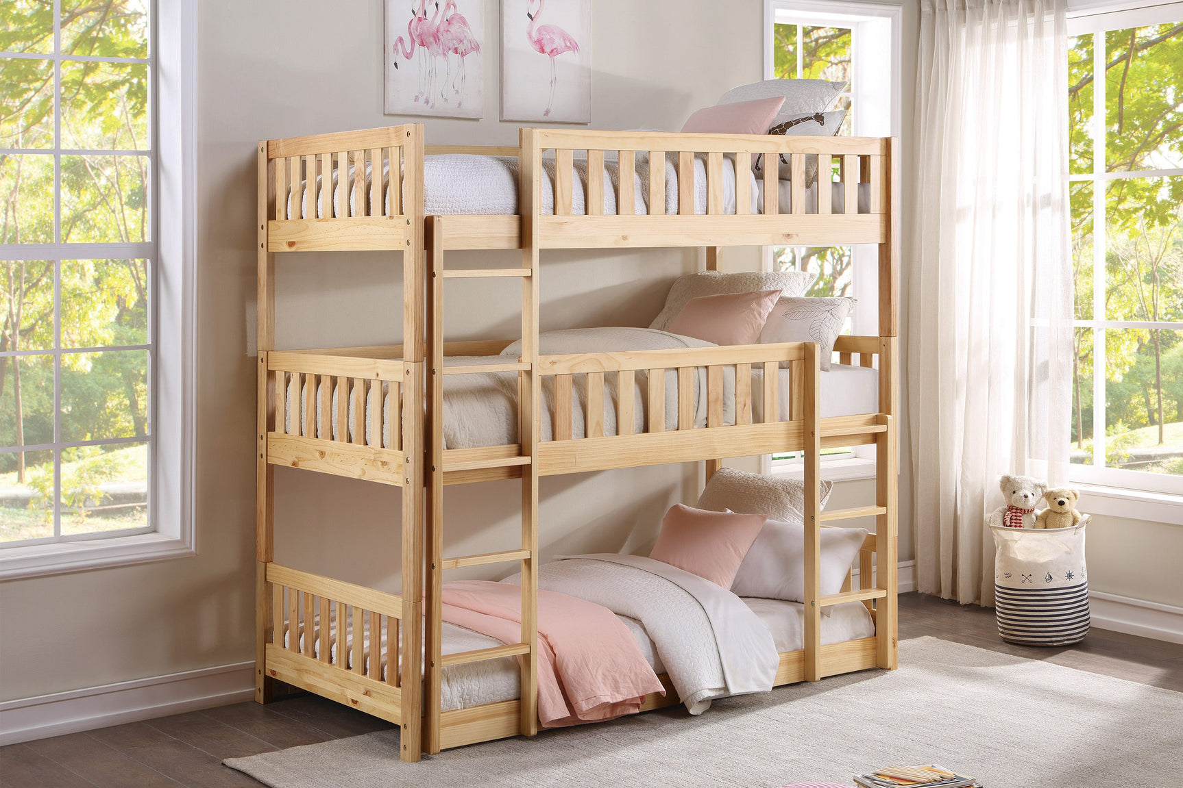 Bartly Natural Pine Triple Bunk Bed - Ornate Home
