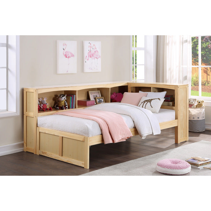Bartly Natural Pine Twin Bookcase Corner Bed - Ornate Home
