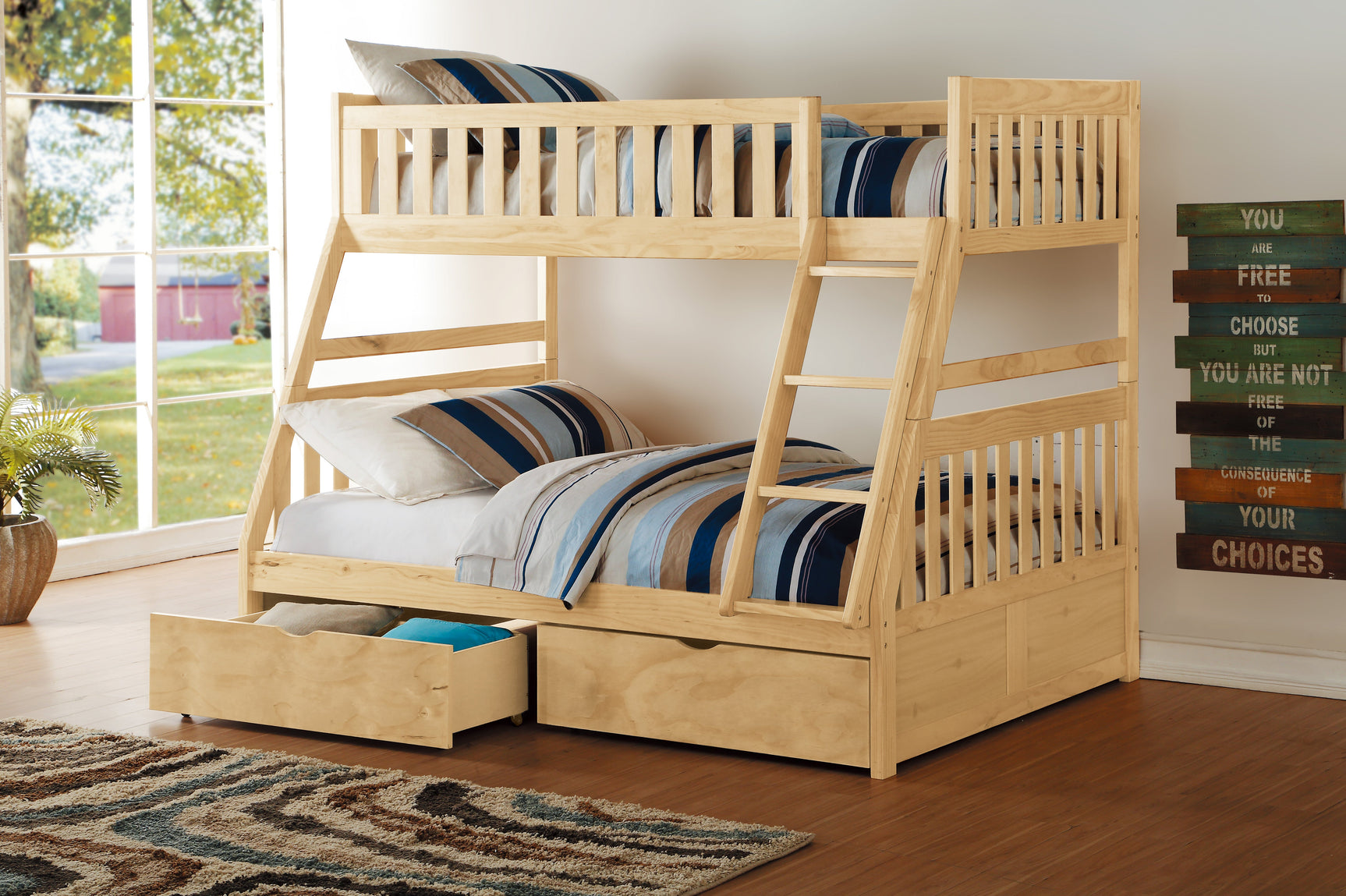 Bartly Natural Pine Twin/Full Bunk Bed With Storage Boxes - Ornate Home