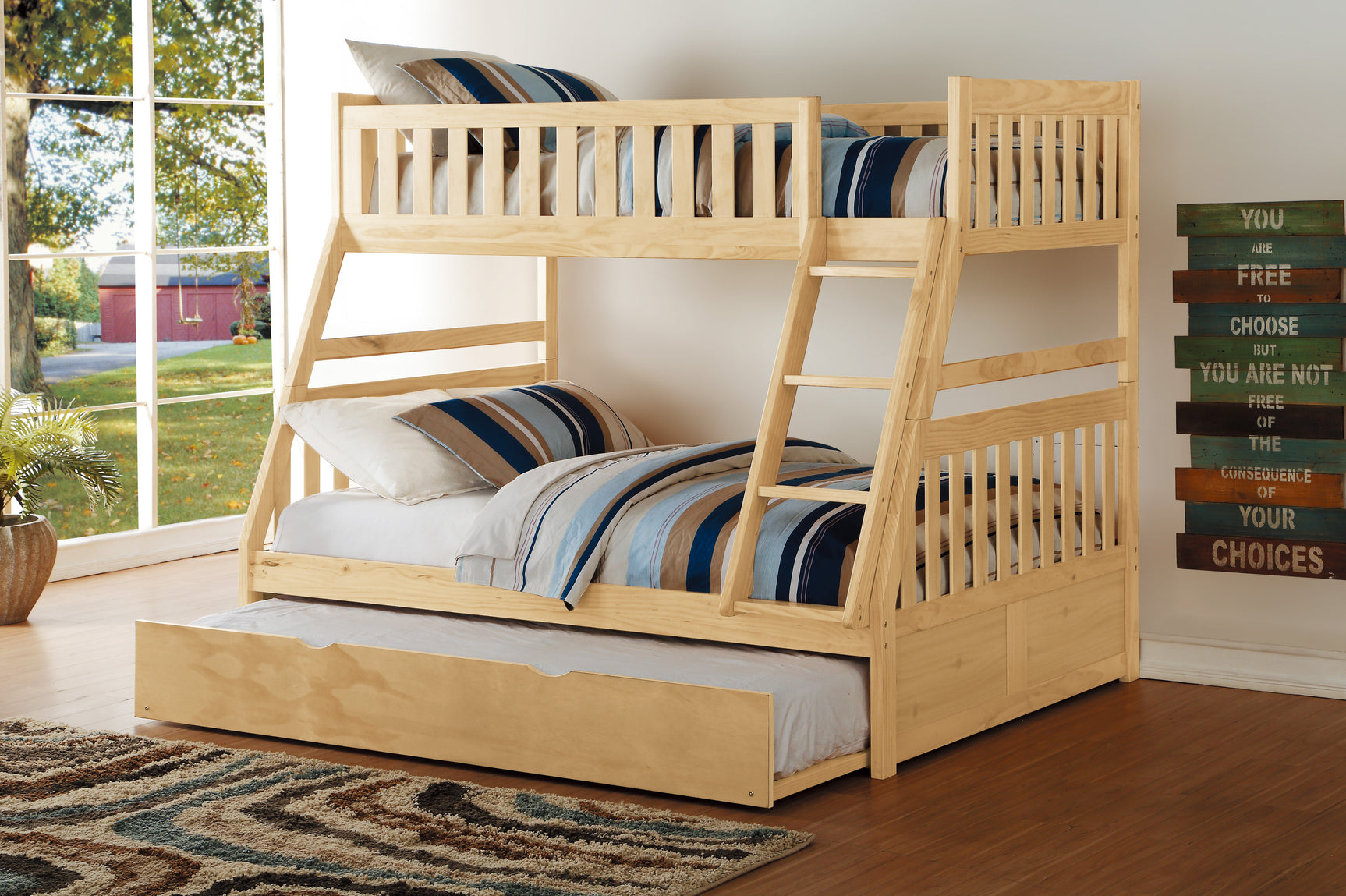 Bartly Natural Pine Twin/Full Bunk Bed with Twin Trundle - Ornate Home