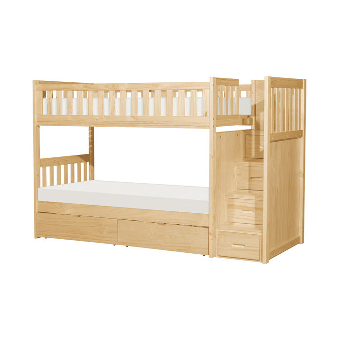 Bartly Natural Pine Twin/Twin Step Bunk Bed With Storage Boxes - Ornate Home