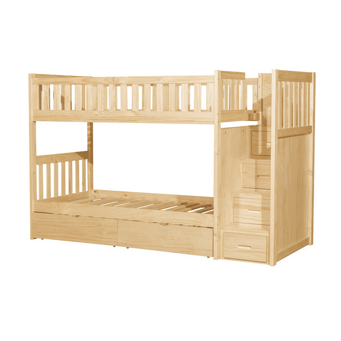 Bartly Natural Pine Twin/Twin Step Bunk Bed With Storage Boxes - Ornate Home
