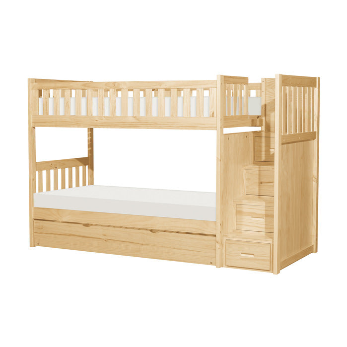 Bartly Natural Pine Twin/Twin Step Bunk Bed with Twin Trundle - Ornate Home