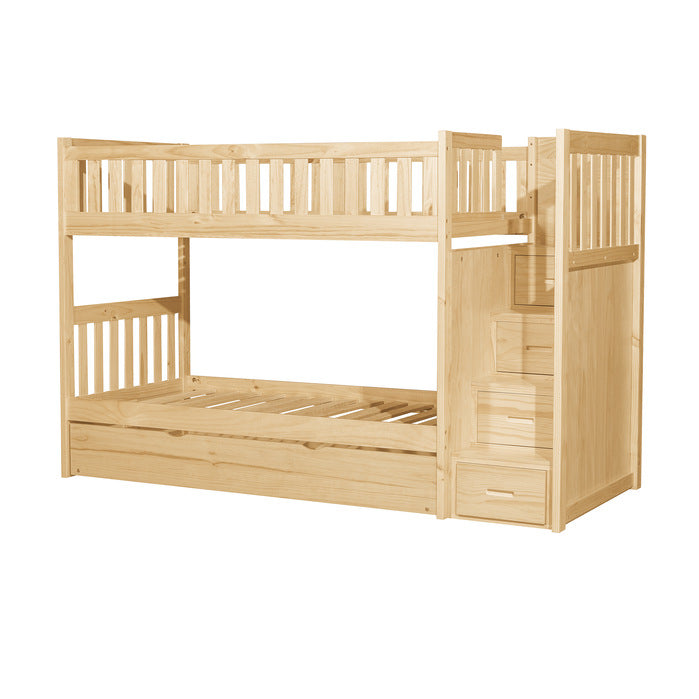 Bartly Natural Pine Twin/Twin Step Bunk Bed with Twin Trundle - Ornate Home