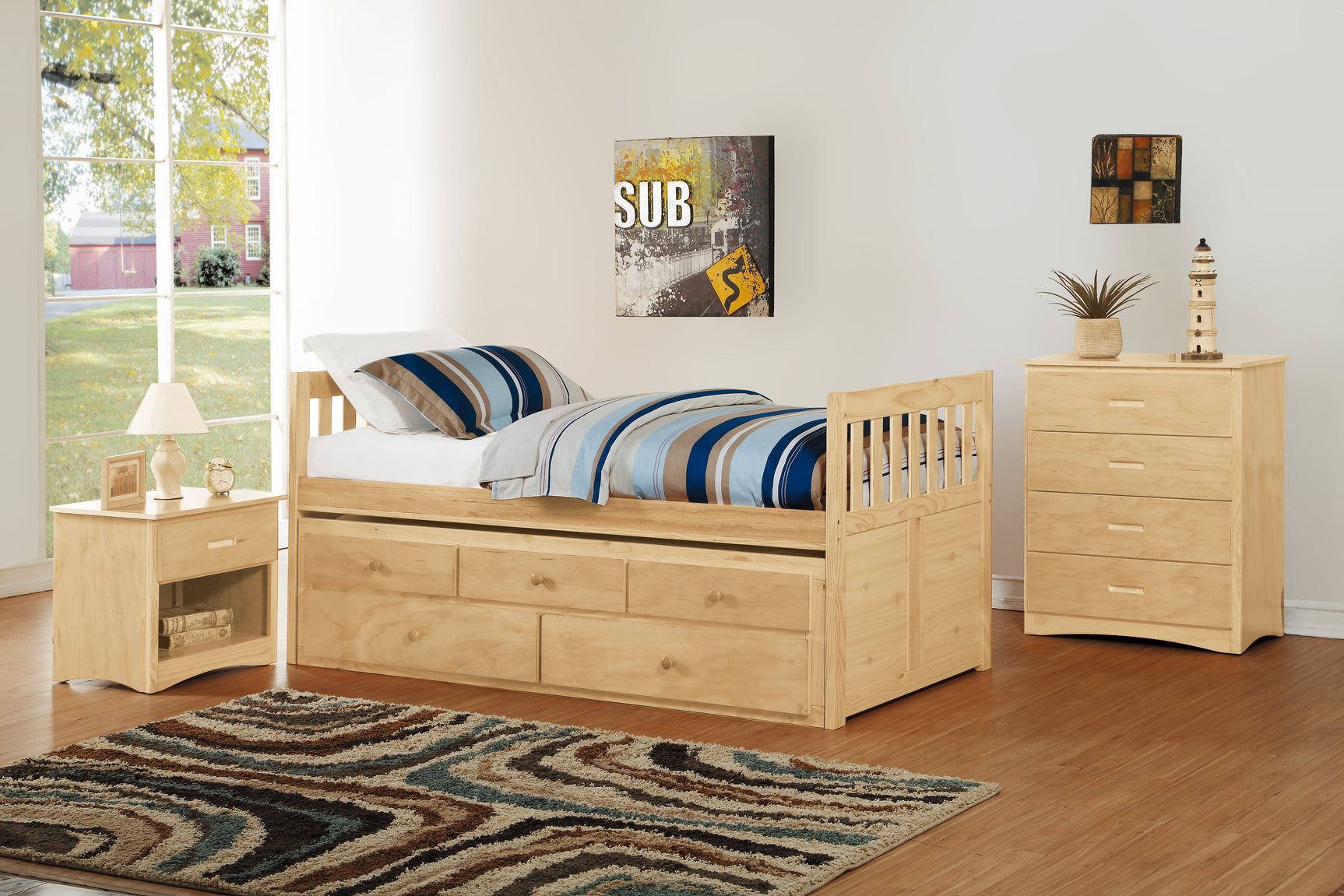 Bartly Natural Pine Twin/Twin Trundle Bed - Ornate Home