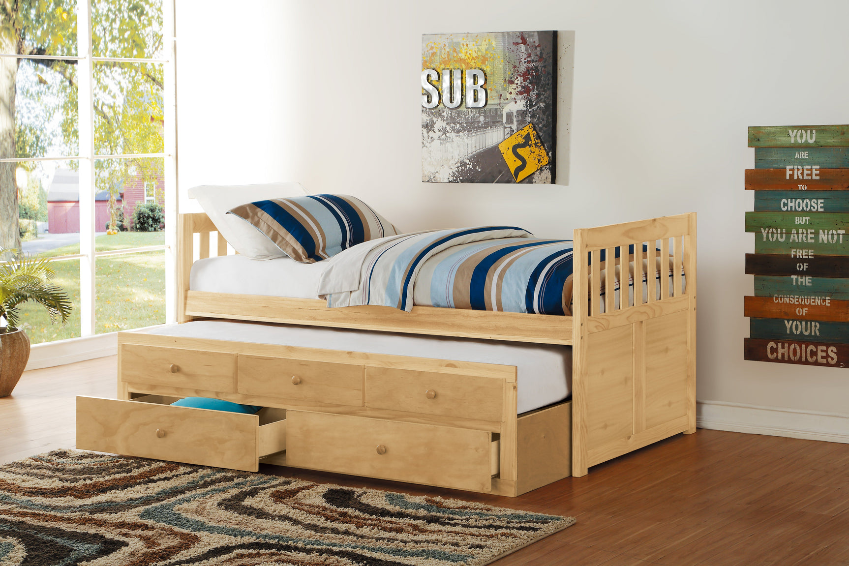 Bartly Natural Pine Twin/Twin Trundle Bed - Ornate Home