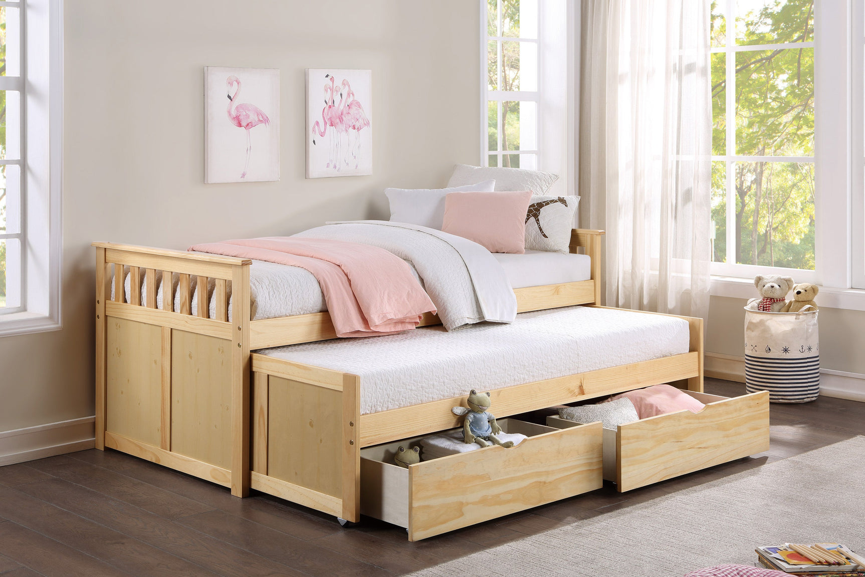 Bartly Natural Storage Pine Twin/Twin Bed - Ornate Home
