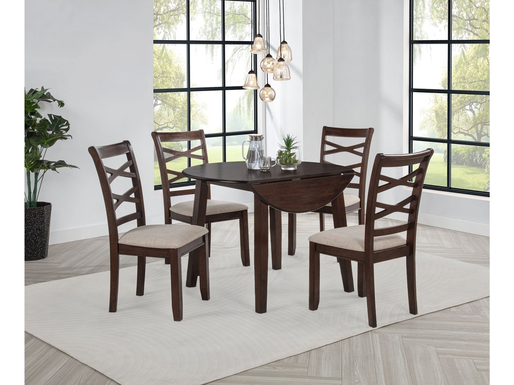 Barton Dark Brown 5-piece Round Wood Dining Table Set - Ornate Home