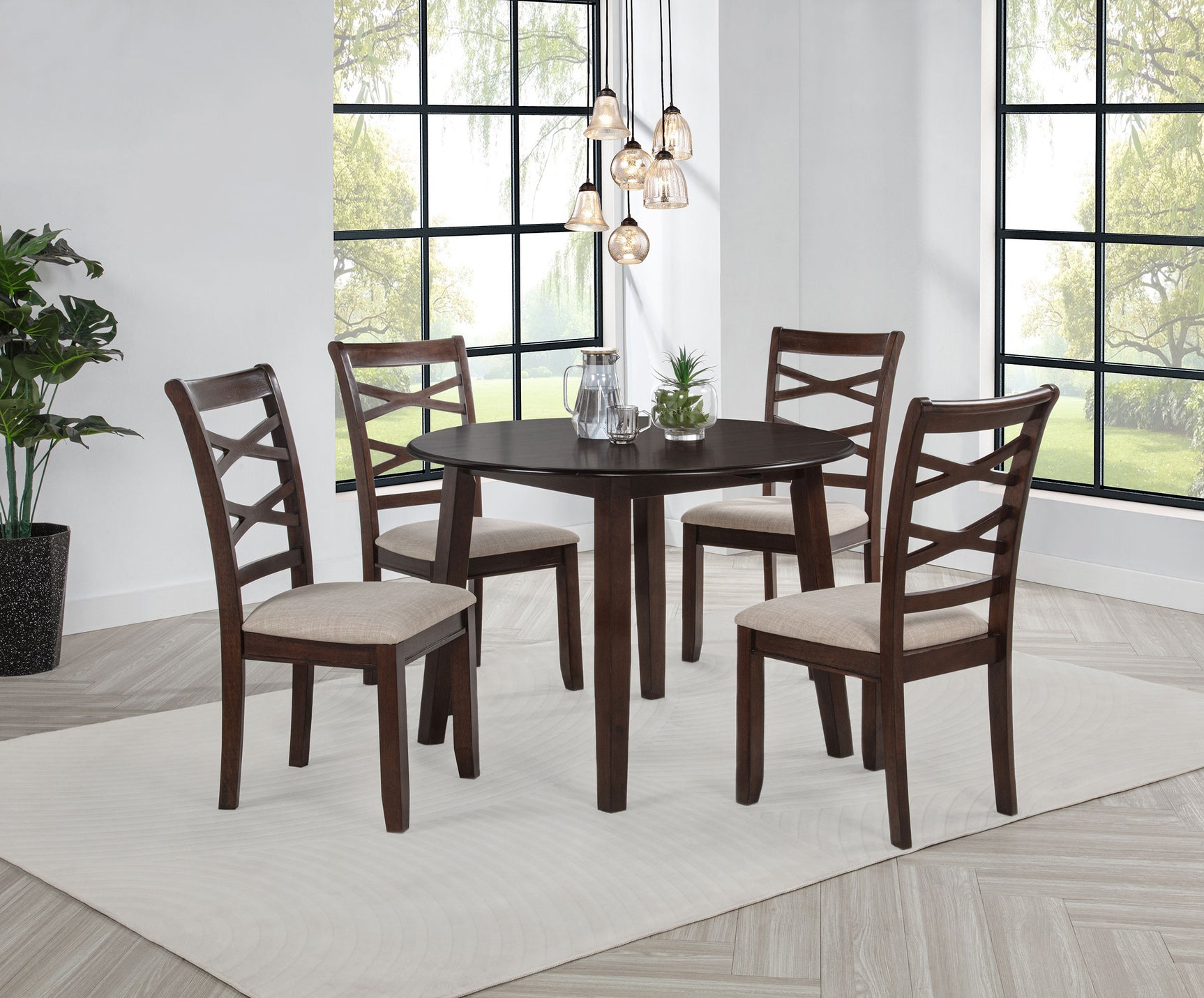 Barton Dark Brown 5-piece Round Wood Dining Table Set - Ornate Home