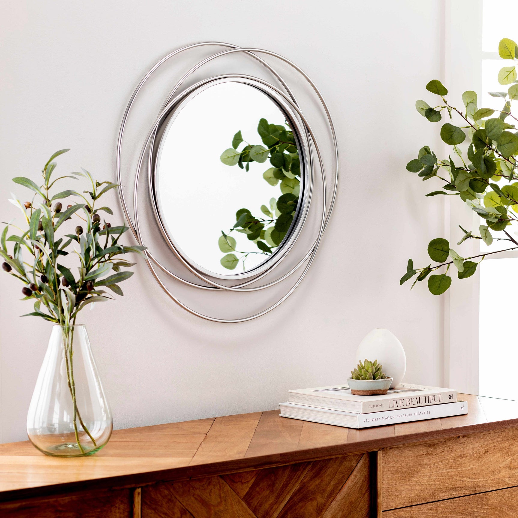 Basay Round Silver Gray Mirror - Ornate Home