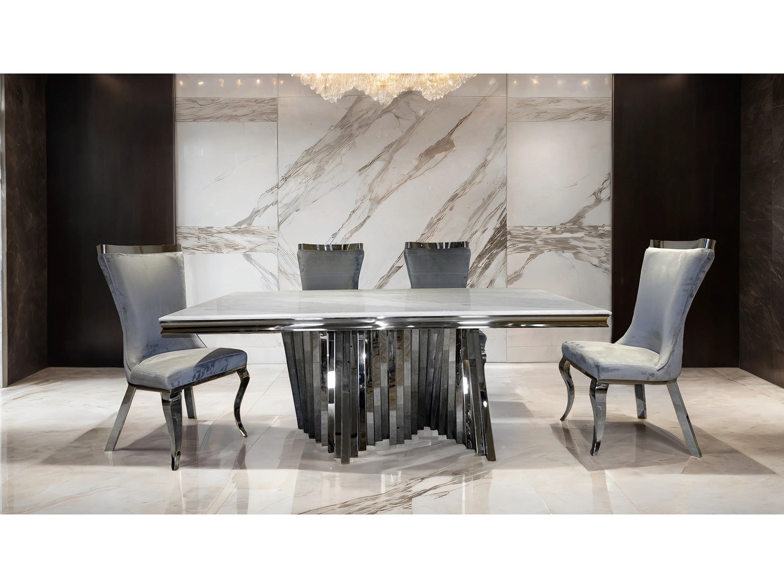 Basilicata Chrome/Gray 7 Piece Dining Set - Ornate Home