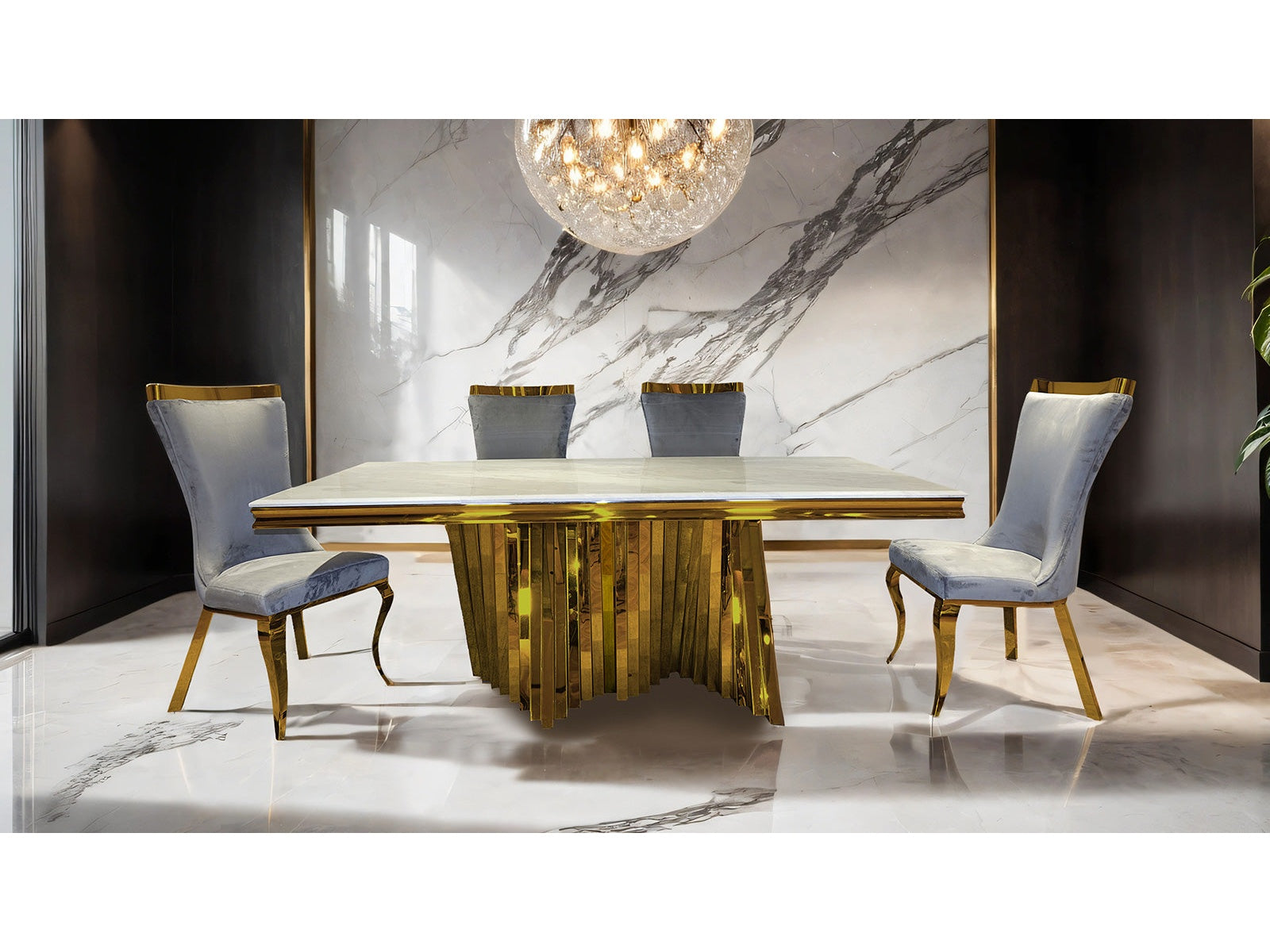 Basilicata Gold/Gray 7 Piece Dining Set - Ornate Home