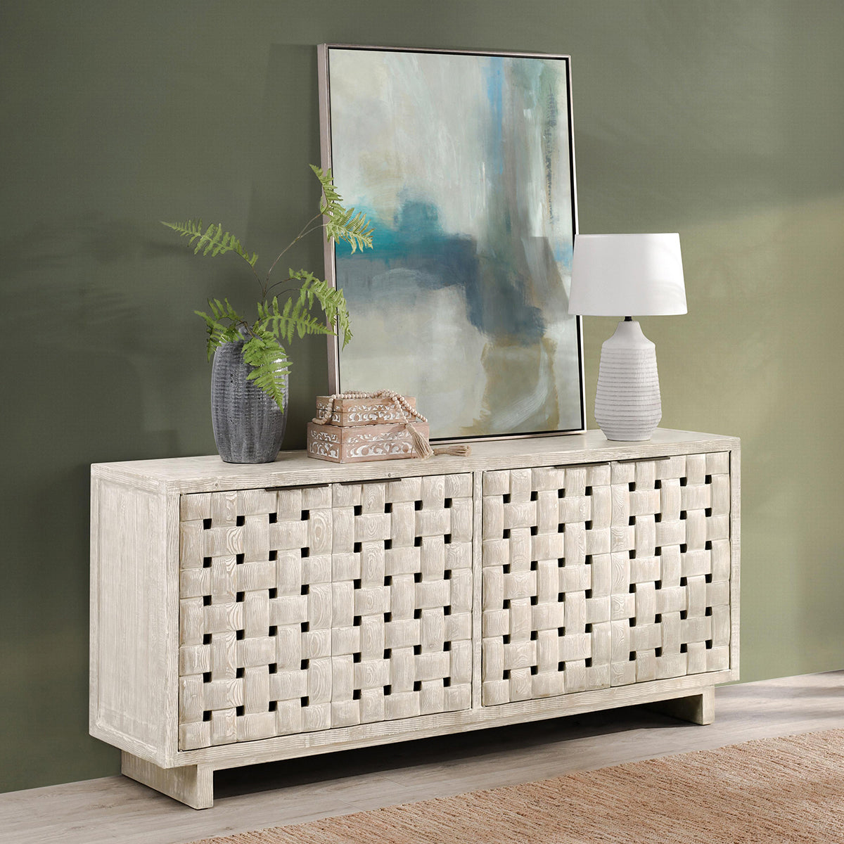 Bast Timeworn Cream Cabinet - Ornate Home